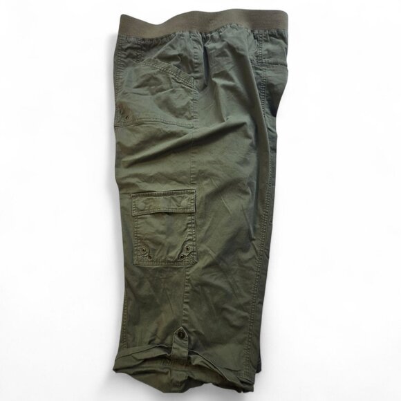 Liz & Me Womens 5X Olive Green Cargo Capri Pants Elastic Waistband Pockets - Picture 2 of 15